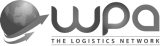 A stylized globe tilted left, encircled by a sweeping swoosh; adjacent lowercase "wpa" wordmark with a small tagline beneath — monochrome logo on a white background.